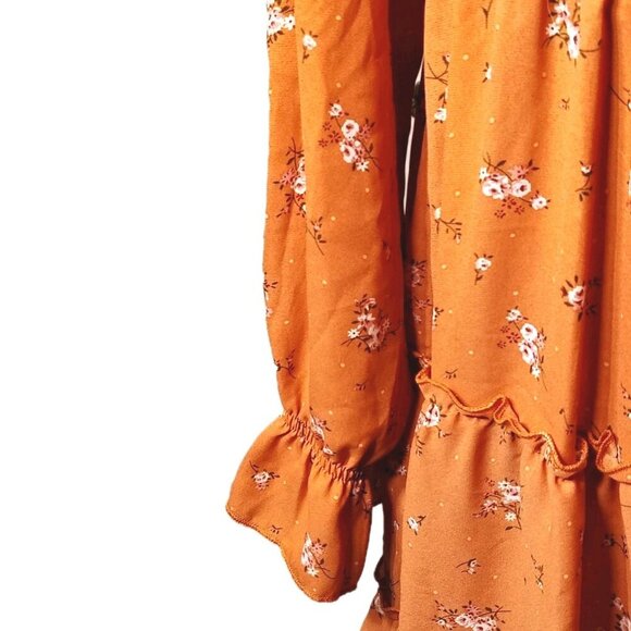 Coral Juniors XL Boho Floral Ruffle Tiered Whimsical Cottagecore Dress v neck - Picture 4 of 6